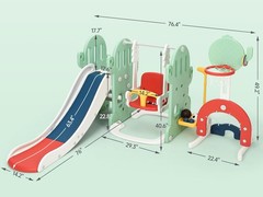 Toddler 7-in-1 Slide Swing Playground,Kids Climber Set w Hoop,Soccer&Golf Green