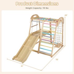 8-in-1 Jungle Gym, Wooden Montessori Climber Playset w/ Slide and Monkey Bar
