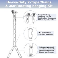 Heavy Duty Porch Swing Hanging Kit with Y-Chain & 360° Swivel Hangers 1500Lbs…