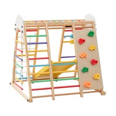 9-in-1 Foldable Kids Climbing Frame w/ Slide, Swing & Monkey Bars – Wooden Play