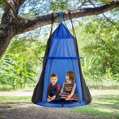 Goplus 40″ Kids Hanging Chair Swing Tent Set Hammock Nest Pod Seat Blue