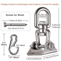 2 Pack Heavy Duty 360° Swivel Swing Hanger, Stainless Steel Hammock Hook fo