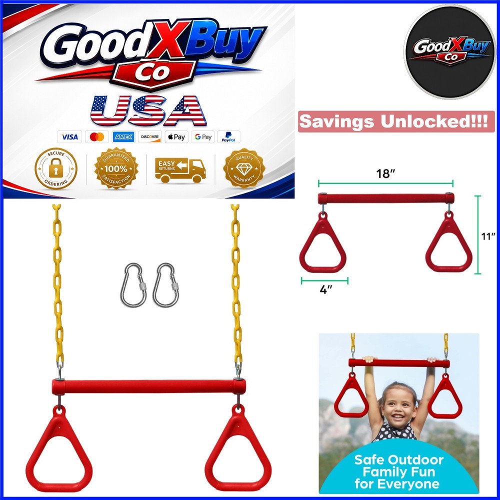 Red Kids Swing Set Accessories with 18″ Trapeze Bar & 48″ Chains