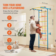 Indoor Jungle Gym for Toddlers, 5-In-1 Climbing Playset with Carbon Steel Swedis