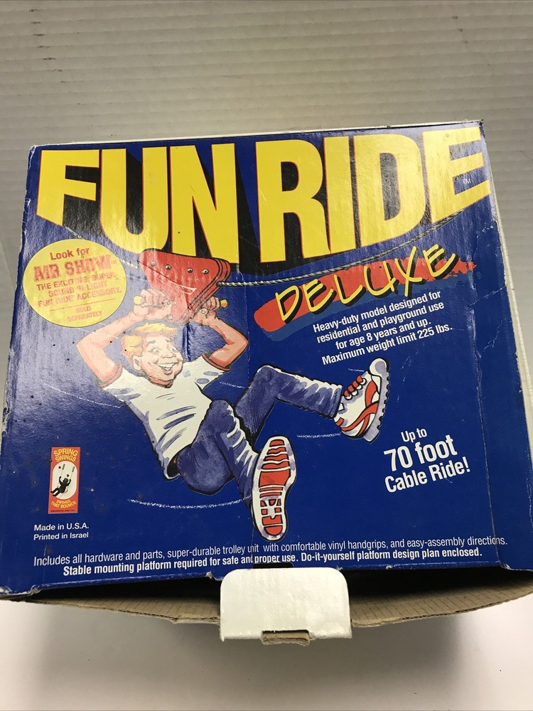 Fun Ride Deluxe Trolley Ride Zip Line Up To 70 Foot Cable Ride New Open Box USA