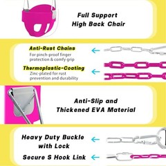 Toddler Bucket Swing Set, High Back Full Enclosed Swing Seat with 4 Rose Red
