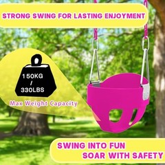 Toddler Bucket Swing Set, High Back Full Enclosed Swing Seat with 4 Rose Red