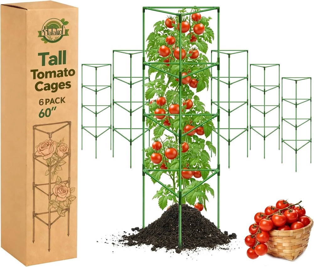 Halatool 6 Pack Tomato Cages for Graden 60 Inch, Adjustable Metal Tall Heavy Dut