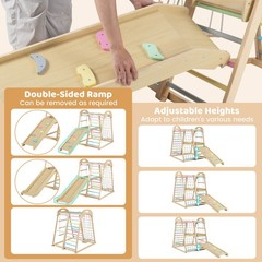 8-in-1 Jungle Gym, Wooden Montessori Climber Playset w/ Slide and Monkey Bar