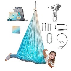 Indoor Sensory Swing for Kids or Outdoor – Holds Fuzz Blue and Yellow Design