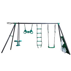 4-Function Swing Set Blackish Green Steel 550lbs For Age 3+ Outdoor Playground
