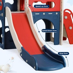 8 in 1 Kids Slide Set Toddler Climber Slide Play Set With Basketabll Hoop Tunnel
