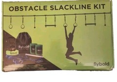 Flybold Obstacle Slackline Kit (40 ft) Ninja Warrior kit w Adjustable Obstacles