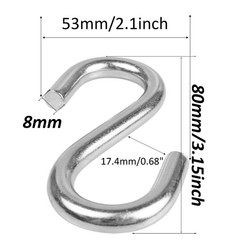 6PCS 3.15 Inch 304 Stainless Steel S Hooks, Heavy Duty M8 Hanging Hooks Large…