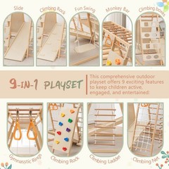 9-in-1 Wooden Climbing Set w/ Slide, Pikler Triangle Indoor Play Structure 176lb