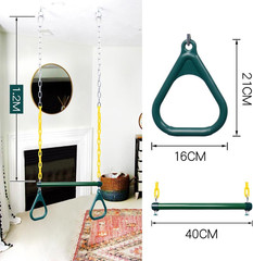 Gym Rings Trapeze Swing Bar 16″, Heavy Duty 47″ Chain Swing Set Accessories with