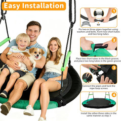 4FT Diameter round Saucer Tree Swing for Backyard Fun,Heavy-Duty Steel Frame wit