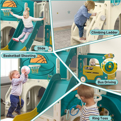 9-in-1 Toddler Slide & Climber Playset with Basketball, Ring Toss & Car House