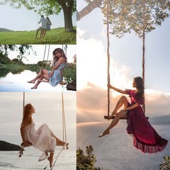 Favuit Wooden Swing Seat Hanging Tree Swing Adjustable Nylon Rope Outdoor Wood
