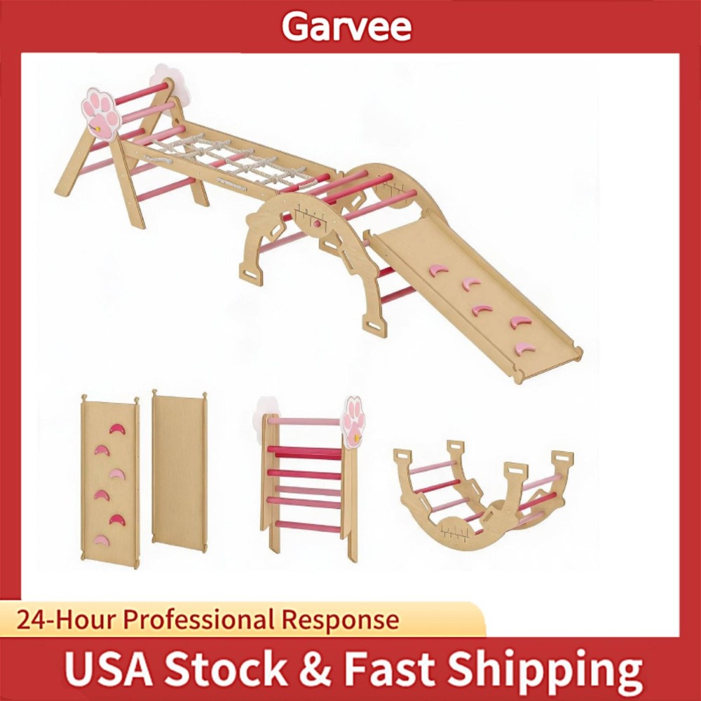For 1-3 Years Old Baby Kids Indoor Play This Pink Triangle Set Wood Jungle Gym A