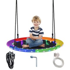 40″ Saucer Tree Swing 660 LBS for Kids Adults Outdoor w/LED Lights Rainbow Color
