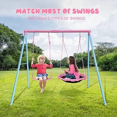 440lbs 2 Play Stations Swing Sets for Backyard, 1 Saucer Tree Swing 32 inch, 1