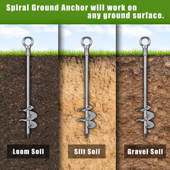 18″ Heavy-Duty Ground Anchors Screw In, 3″ Wide Spiral Earth Anchors for Swing S