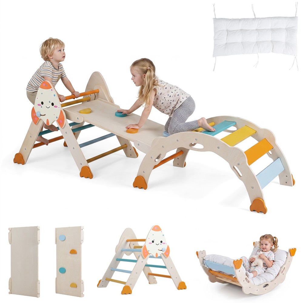 Climbing Toy Set w/ Arch, Foldable Ladder & Wooden Indoor Playground Jungle Gym