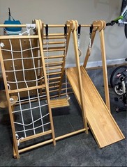 Funphix Wooden Climber Play Set with Slide, Monkey Bars, Ages 2-12