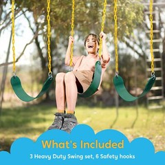3 Pack Green Swing Seats Heavy Duty with 66″ Chain, Swing Set Accessories Replac