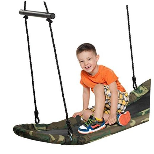 Skycurve Platform Tree Swing, Surfing Rectangle Swing with Handles, Camo Green