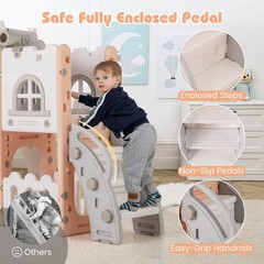 All in 1 Toddle Slide Playset Freestanding Kids Slide w/ Tunnel, Basketball Hoop