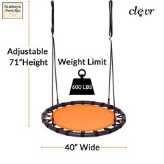 40″ Tree Net Web Saucer Round Swing, Adjustable 71″ Height Rope, 600 lbs