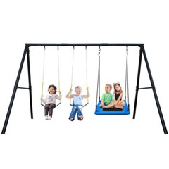 600lb Outdoor Swing Set Backyard w/3 Swings Heavy-Duty Metal Frame Kids Swingset