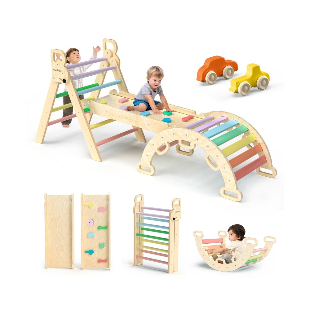 BlueWood Pikler Triangle Set 7in1 Foldable Baby Climbing Toys Wooden Montesso…
