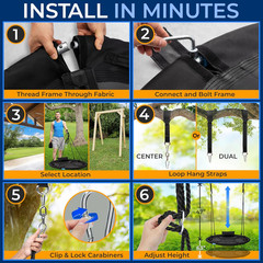 Serenelife 40″ Outdoor Saucer Swing Set with Universal Hanging Kit, Black
