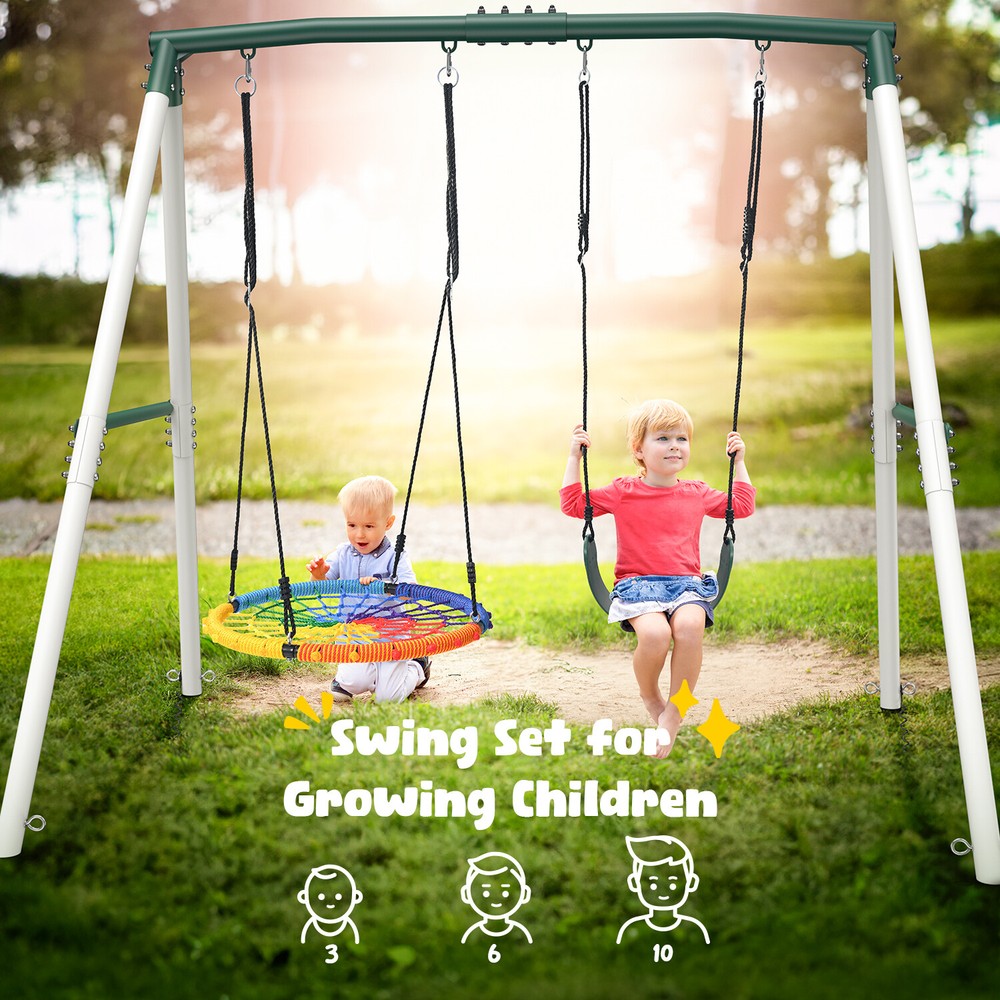 500lb Heavy Duty Swing Set 7.5ft Tall Metal Frame with 2 Swings for Kids Outdoor