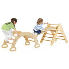 Kids 3-in-1 Climber Set Toddler Wooden Play Arch with Sliding and Climbing Ramp
