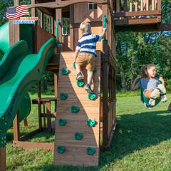 Outdoor Playground Set W/ Tube Slide Elevated Clubhouse Rockwall Wave Slide NEW