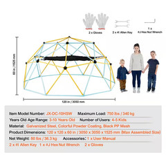 Climbing Dome, for Kids 3 to 10 Years Old, 10 Ft. Geometric Dome Climber , Jungl