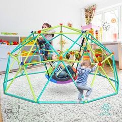 10ft Climbing Dome Swing Set Jungle Gym w/Saucer Swing for Playground Backyard