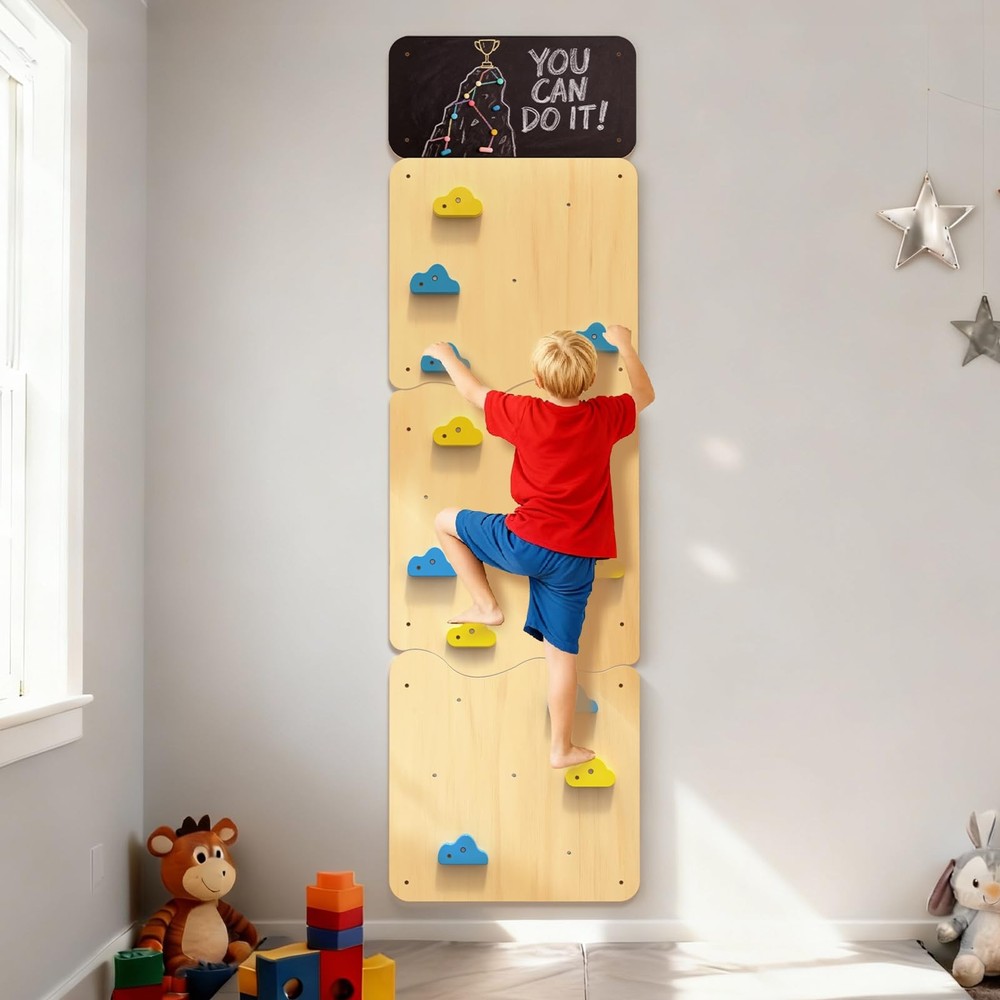 Wooden Climbing Wall, Kids Indoor Climbing Wall Panels with 12 Rock Holds, Mo…