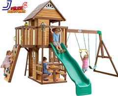 Backyard Discovery Spruce Hollow Spruce Wood Swing Set W/Wave Slide Clubhouse