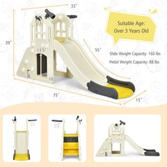 6-In-1 Large Slide for Kids Toddler Climber Slide Playset w/ Basketball Hoop