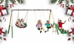Kids Heavy Duty Steel Swing Set With UFO Disc Swing Belt Swings 5 Ft Wave Slide