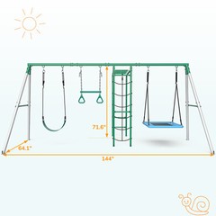 Heavy-Duty Metal Playground Swing Sets for Backyard w/2 Swings,Ladder Monkey Bar
