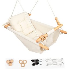 Baby Swing Outdoor Indoor for Infants to Toddlers, Portable Adjustable Cream