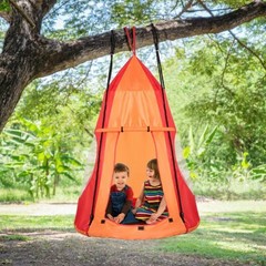 2-in-1 40 Inch Kids Hanging Chair Detachable Swing Tent Set-Orange – Color: Oran