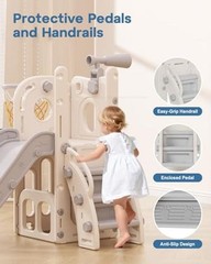 Toddler Slide, 6 in 1 Kids Indoor Slide for Toddlers 1-3, Baby White&gray