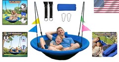 Deluxe Blue Tree Swing with Comfort Pillow, 900lbs Capacity for Kids & Family